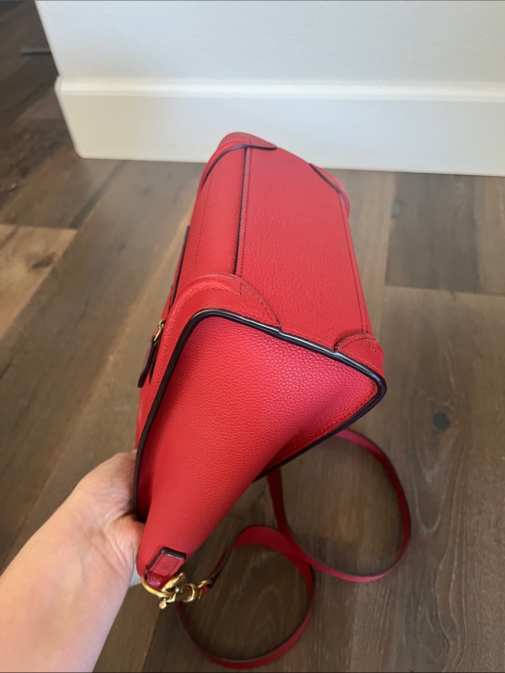 Celine Red Grained Leather Nano Luggage Tote with Shoulder Strap - Picture 5 of 11